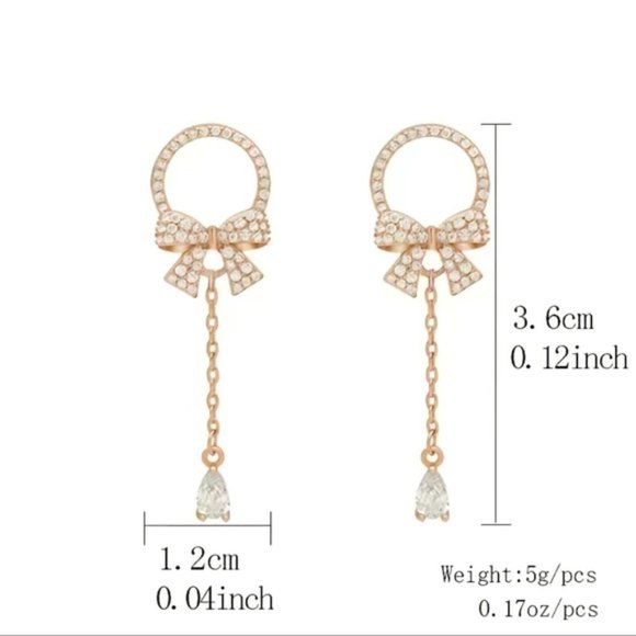 Elegant Bow Water Drop Pendant Stud Earrings - Picture 4 of 7